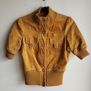 Vintage Mustard Suede Short Sleeve Blouse-Style Jacket - M